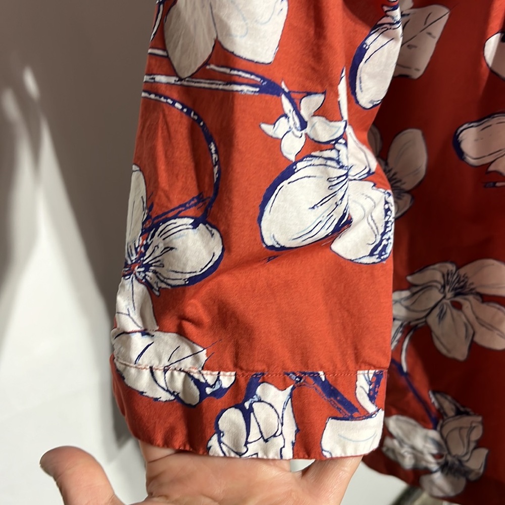 LOFT Outlet Burnt Orange Floral 3/4 Length Tie Sleeves Off-The Shoulder Blouse M - Picture 4 of 11